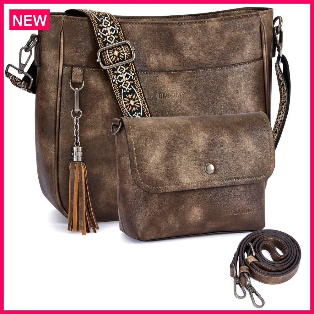 Vegan Leather Crossbody Bag Set with Adjustable Straps, Large Capacity